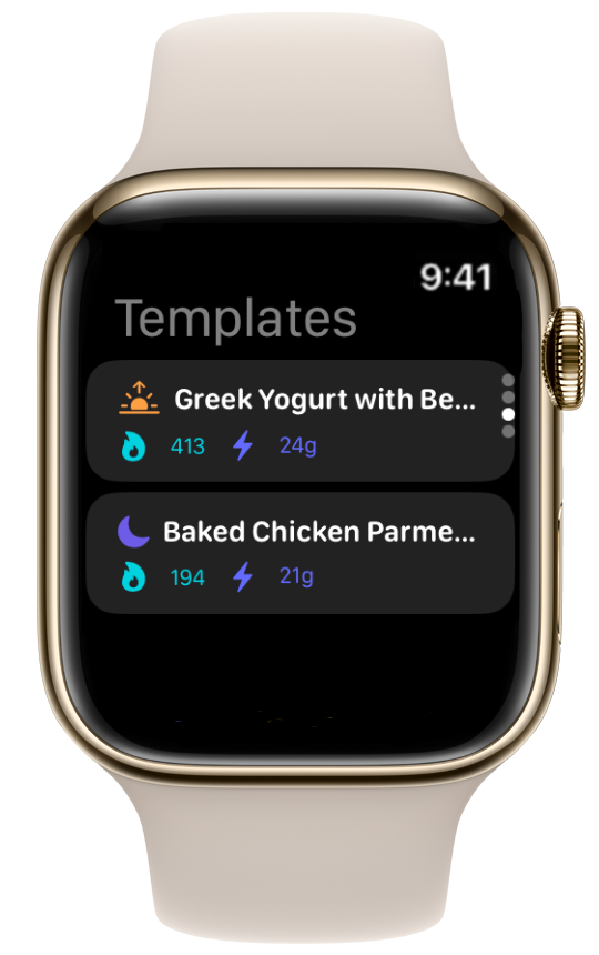 Quick Log templates on Apple Watch